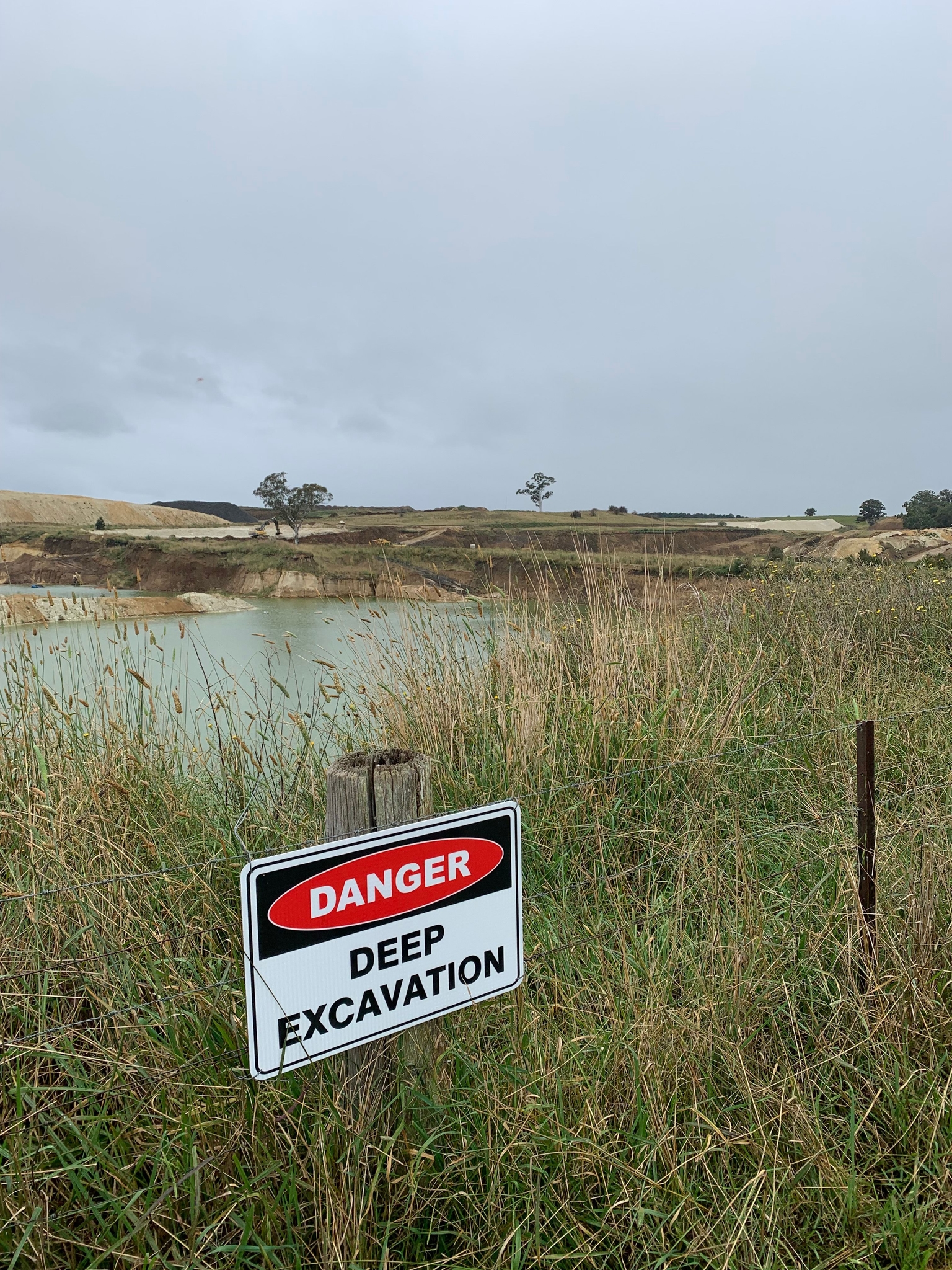 Deep excavation safety signage on site