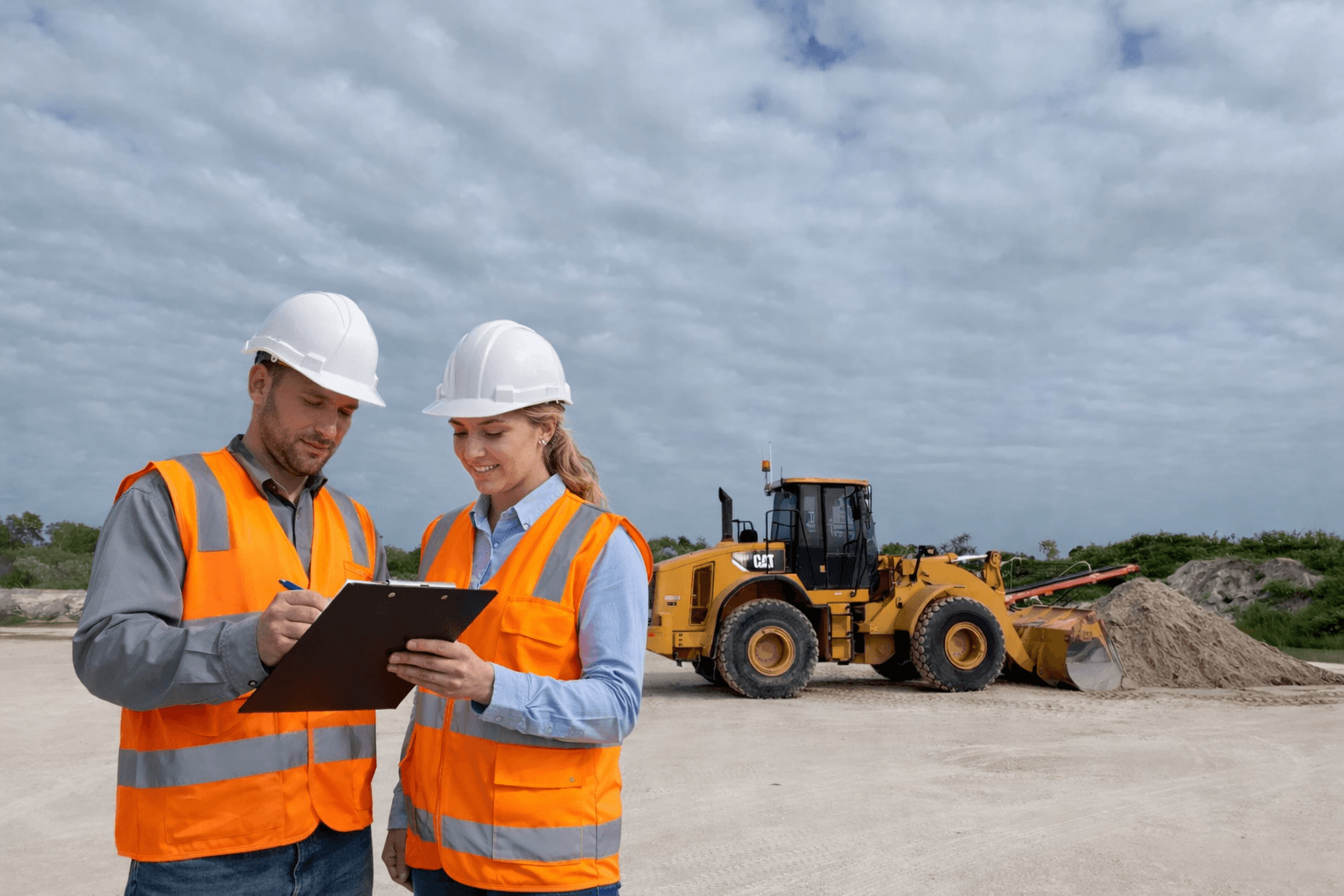 Quarry workers reviewing data